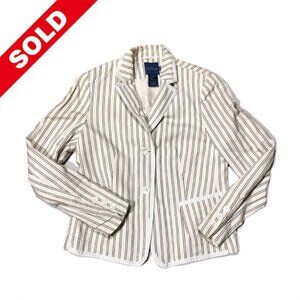 Faconnable Womens Size 8 Light Beige With Black Stripe Blazer